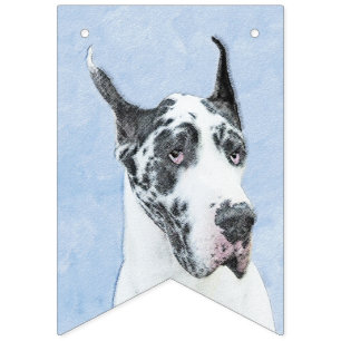 Great Dane (Harlequin) Painting - Original Dog Art Bunting Flags