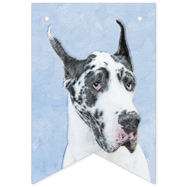 Great Dane (Harlequin) Painting - Original Dog Art Bunting Flags (First Flag)