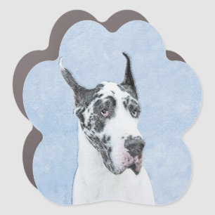 Great Dane (Harlequin) Painting - Original Dog Art Car Magnet