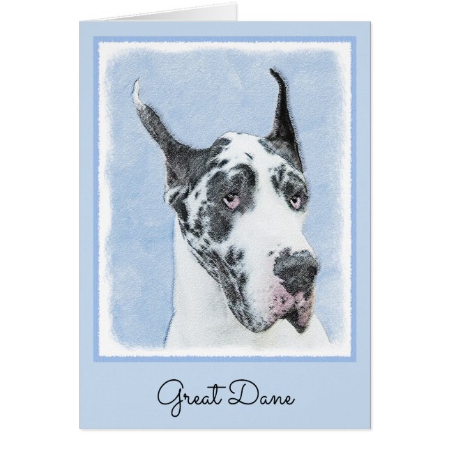 Great Dane (Harlequin) Painting - Original Dog Art Cards (Front)