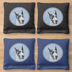 Great Dane (Harlequin) Painting - Original Dog Art Cornhole Bags
