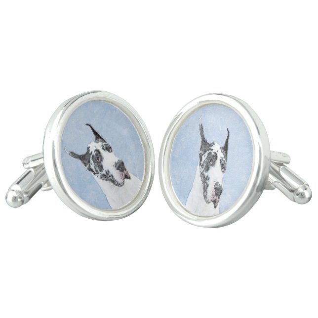 Great Dane (Harlequin) Painting - Original Dog Art Cufflinks (Angled)