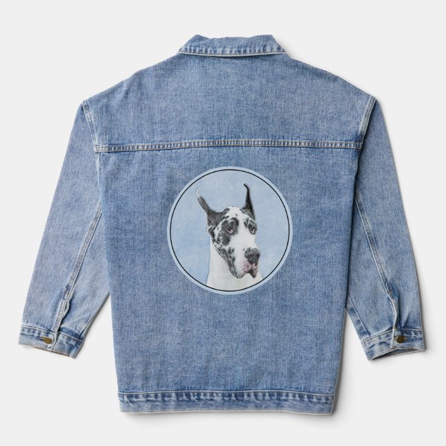 Great Dane (Harlequin) Painting - Original Dog Art Denim Jacket (Back)