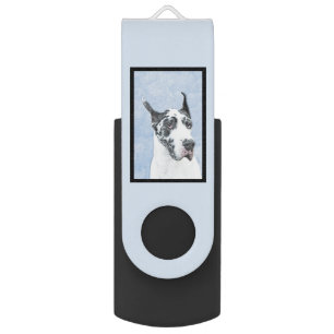 Great Dane (Harlequin) Painting - Original Dog Art Flash Drive