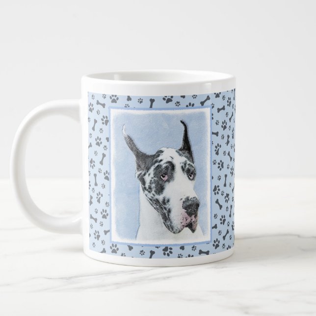 Great Dane (Harlequin) Painting - Original Dog Art Giant Coffee Mug (Left)