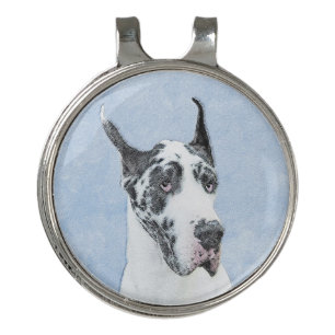 Great Dane (Harlequin) Painting - Original Dog Art Golf Hat Clip