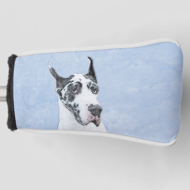 Great Dane (Harlequin) Painting - Original Dog Art Golf Head Cover (Front)