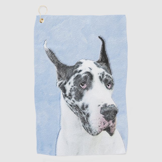 Great Dane (Harlequin) Painting - Original Dog Art Golf Towel (Front)