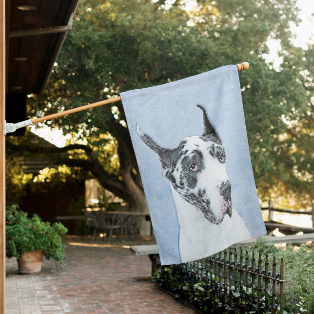 Great Dane (Harlequin) Painting - Original Dog Art House Flag (In SItu)
