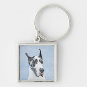Great Dane (Harlequin) Painting - Original Dog Art Keychain