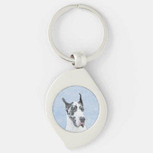 Great Dane (Harlequin) Painting - Original Dog Art Keychain