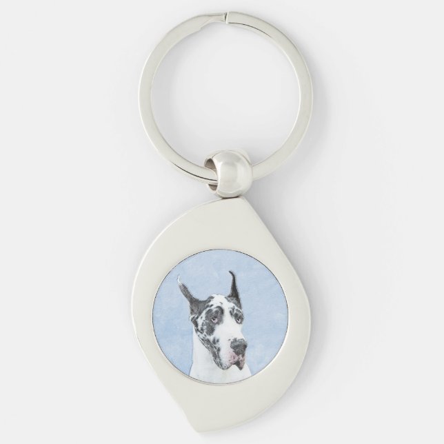 Great Dane (Harlequin) Painting - Original Dog Art Keychain (Front)