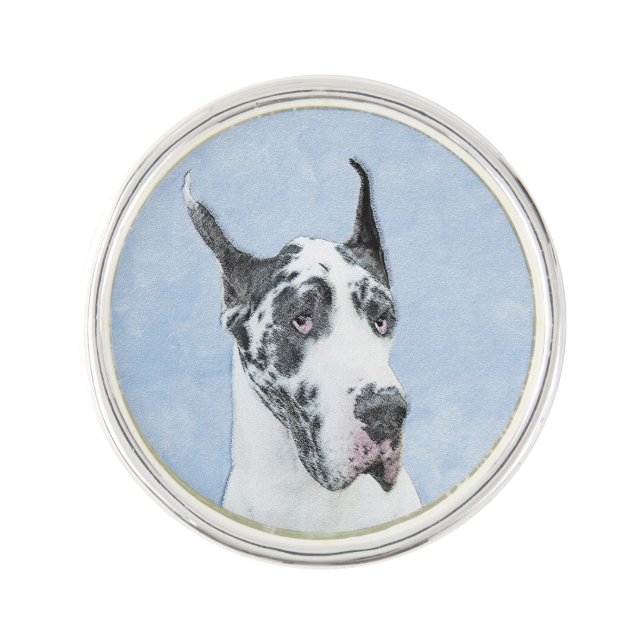 Great Dane (Harlequin) Painting - Original Dog Art Lapel Pin (Front)