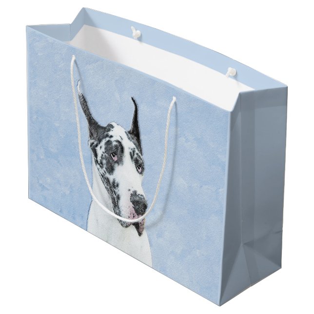 Great Dane (Harlequin) Painting - Original Dog Art Large Gift Bag (Back Angled)