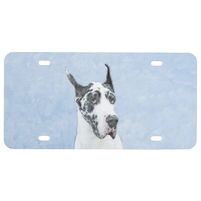 Great Dane (Harlequin) Painting - Original Dog Art License Plate (Front)