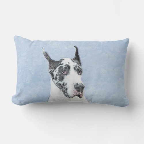 Great Dane Harlequin Painting _ Original Dog Art Lumbar Pillow
