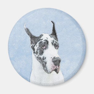 Great Dane (Harlequin) Painting - Original Dog Art Magnet