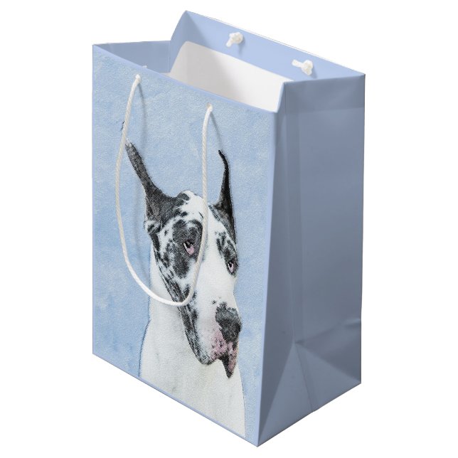 Great Dane (Harlequin) Painting - Original Dog Art Medium Gift Bag (Front Angled)