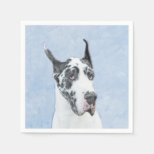 Great Dane (Harlequin) Painting - Original Dog Art Napkins (Front)