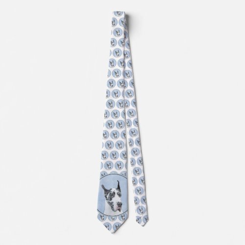 Great Dane Harlequin Painting _ Original Dog Art Neck Tie