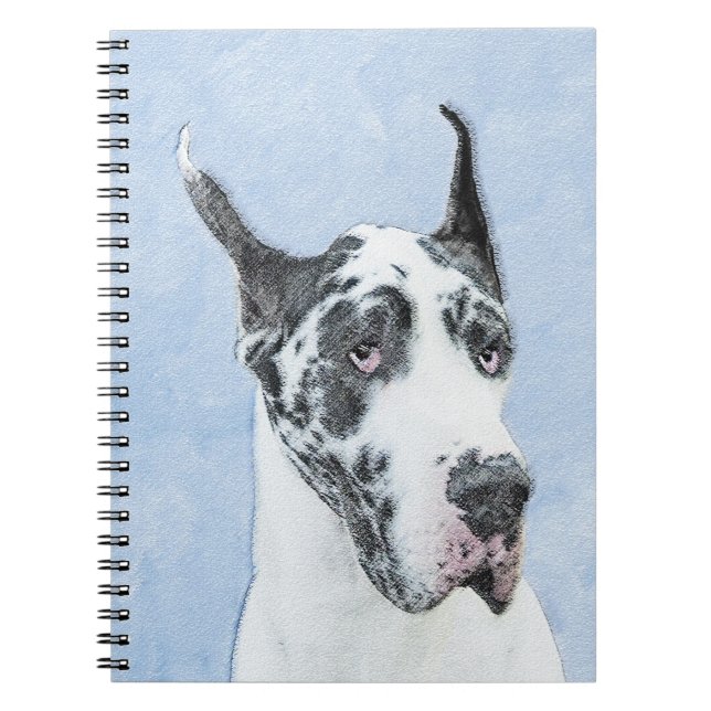 Great Dane (Harlequin) Painting - Original Dog Art Notebook (Front)