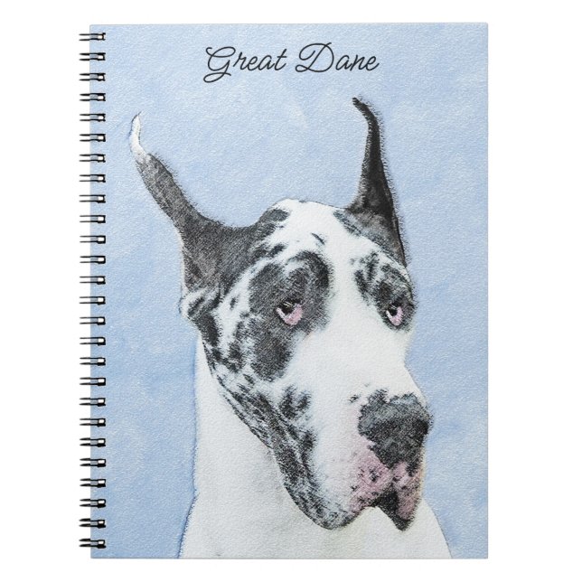 Great Dane (Harlequin) Painting - Original Dog Art Notebook (Front)