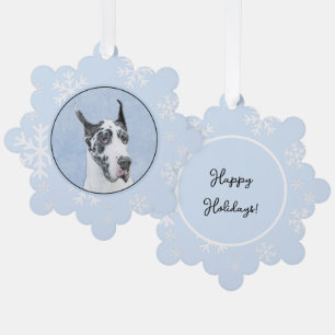 Great Dane (Harlequin) Painting - Original Dog Art Ornament Card