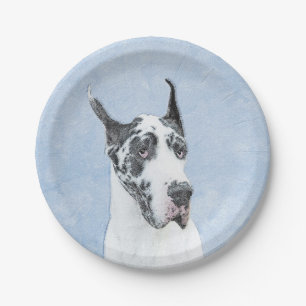 Great Dane (Harlequin) Painting - Original Dog Art Paper Plates