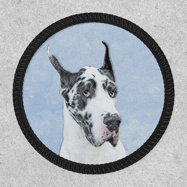Great Dane (Harlequin) Painting - Original Dog Art Patch (Front)