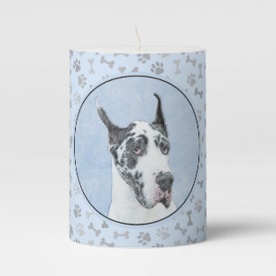 Great Dane (Harlequin) Painting - Original Dog Art Pillar Candle