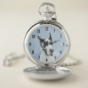 Great Dane (Harlequin) Painting - Original Dog Art Pocket Watch