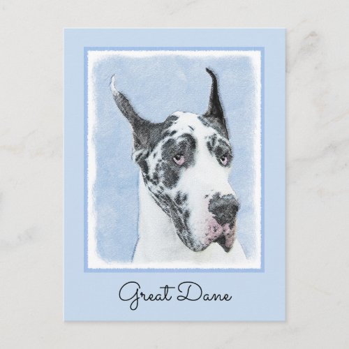 Great Dane Harlequin Painting _ Original Dog Art Postcard