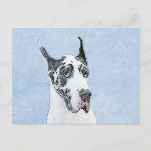 Great Dane Harlequin Painting _ Original Dog Art Postcard