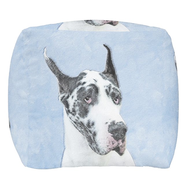 Great Dane (Harlequin) Painting - Original Dog Art Pouf (Front)