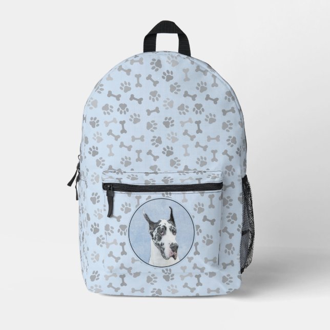Great Dane (Harlequin) Painting - Original Dog Art Printed Backpack (Front)