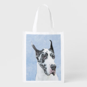 Great Dane (Harlequin) Painting - Original Dog Art Reusable Grocery Bag