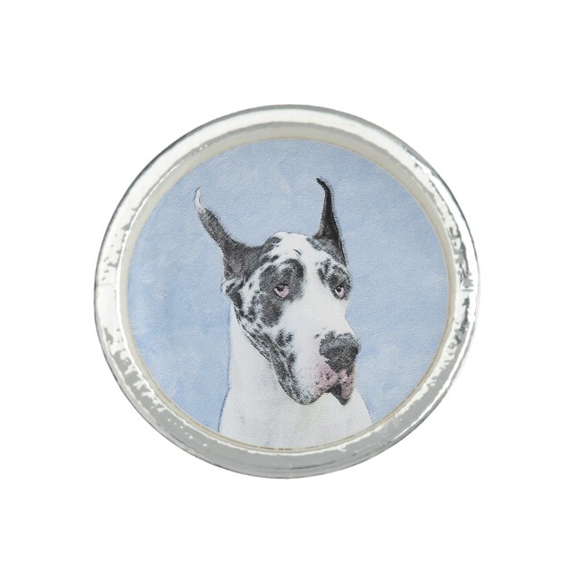 Great Dane (Harlequin) Painting - Original Dog Art Ring (Front)