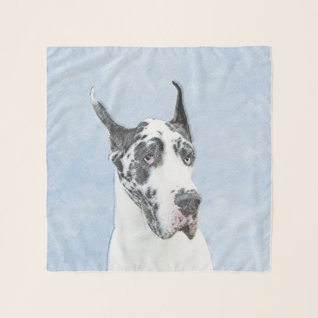 Great Dane (Harlequin) Painting - Original Dog Art Scarf (Front (Horizontal))