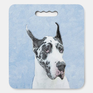Great Dane (Harlequin) Painting - Original Dog Art Seat Cushion