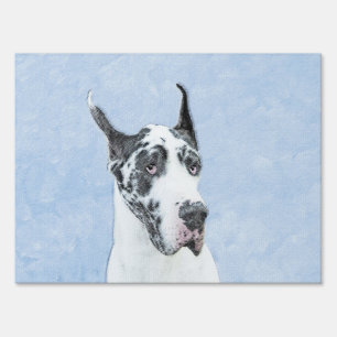 Great Dane (Harlequin) Painting - Original Dog Art Sign