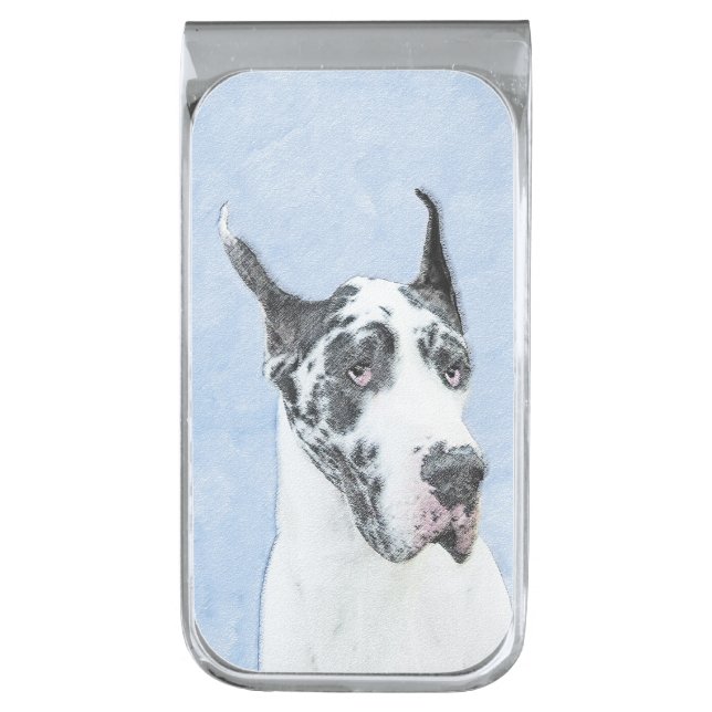 Great Dane (Harlequin) Painting - Original Dog Art Silver Finish Money Clip (Front Vertical)