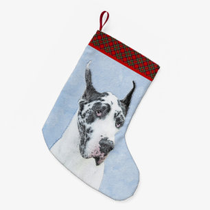 Great Dane (Harlequin) Painting - Original Dog Art Small Christmas Stocking