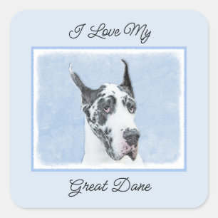 Great Dane (Harlequin) Painting - Original Dog Art Square Sticker