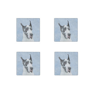 Great Dane (Harlequin) Painting - Original Dog Art Stone Magnet