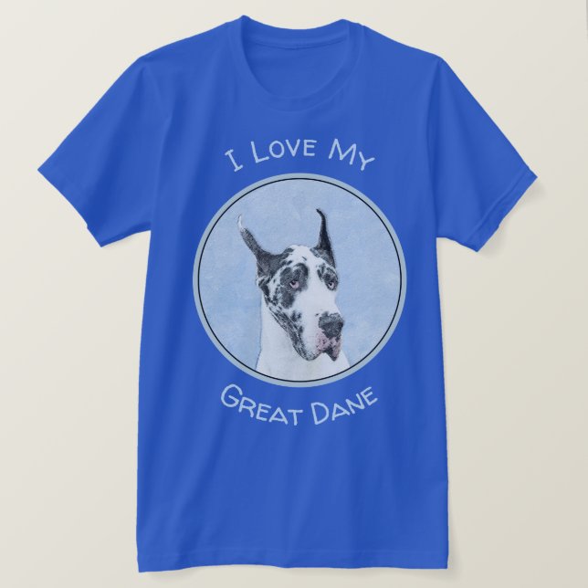 Great Dane (Harlequin) Painting - Original Dog Art T-Shirt (Design Front)