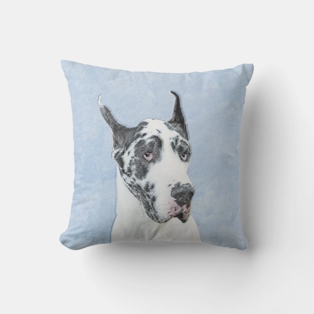 Great Dane (Harlequin) Painting - Original Dog Art Throw Pillow (Front)