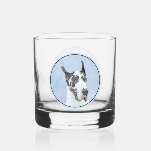 Great Dane (Harlequin) Painting - Original Dog Art Whiskey Glass