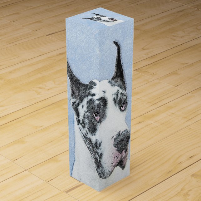 Great Dane (Harlequin) Painting - Original Dog Art Wine Box (Front)