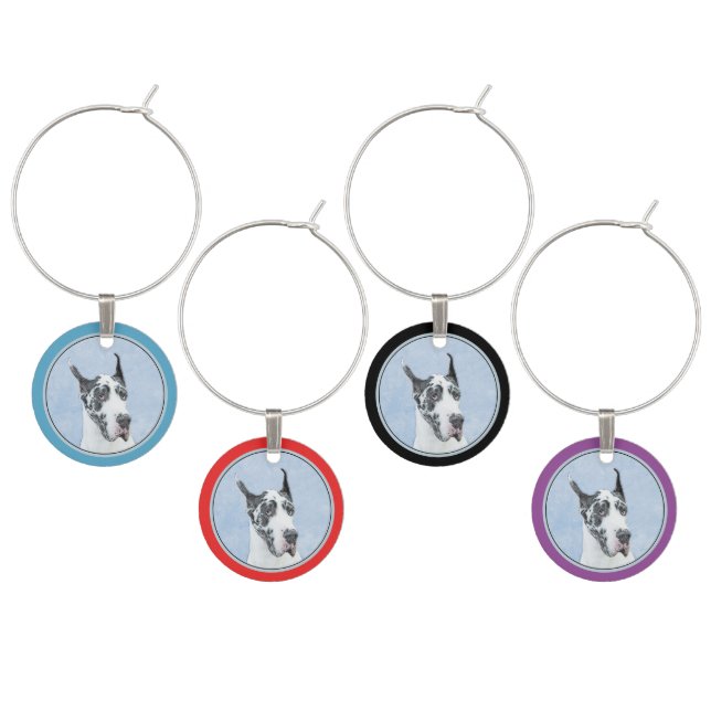 Great Dane (Harlequin) Painting - Original Dog Art Wine Charm (Staggered)