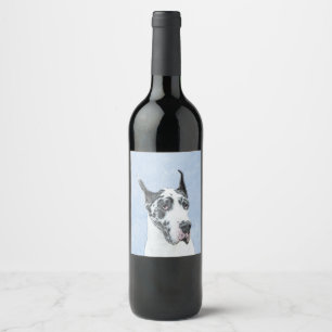 Great Dane (Harlequin) Painting - Original Dog Art Wine Label